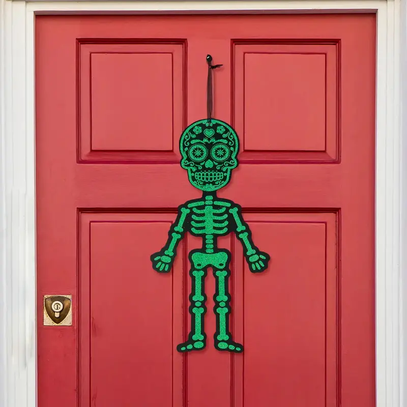 Esqueleto, Decoración Colgante Con Glitter, Color Verde 2