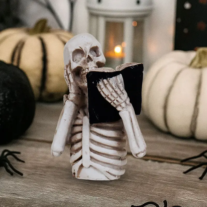 Esqueleto Leyendo Sorprendido, Figura De Cerámica, Halloween 1