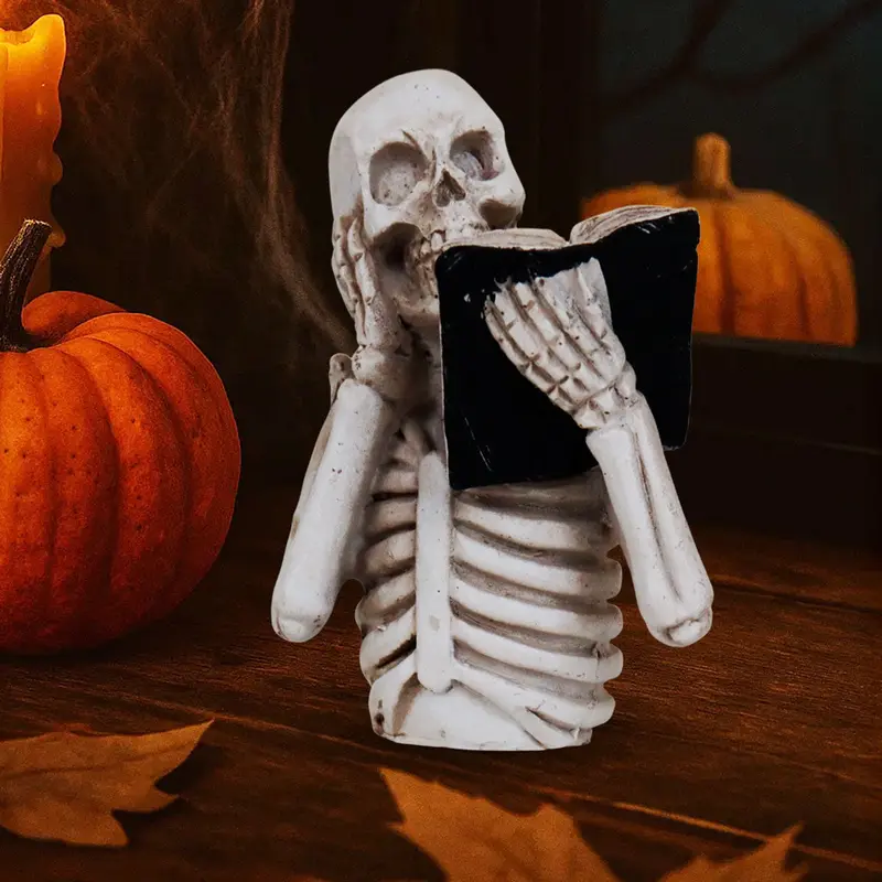 Esqueleto Leyendo Sorprendido, Figura De Cerámica, Halloween 2
