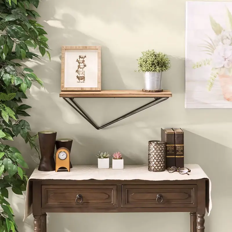 Estante Flotante De Pared Con Soporte De Hierro En Forma De Diamante, Danya B 1