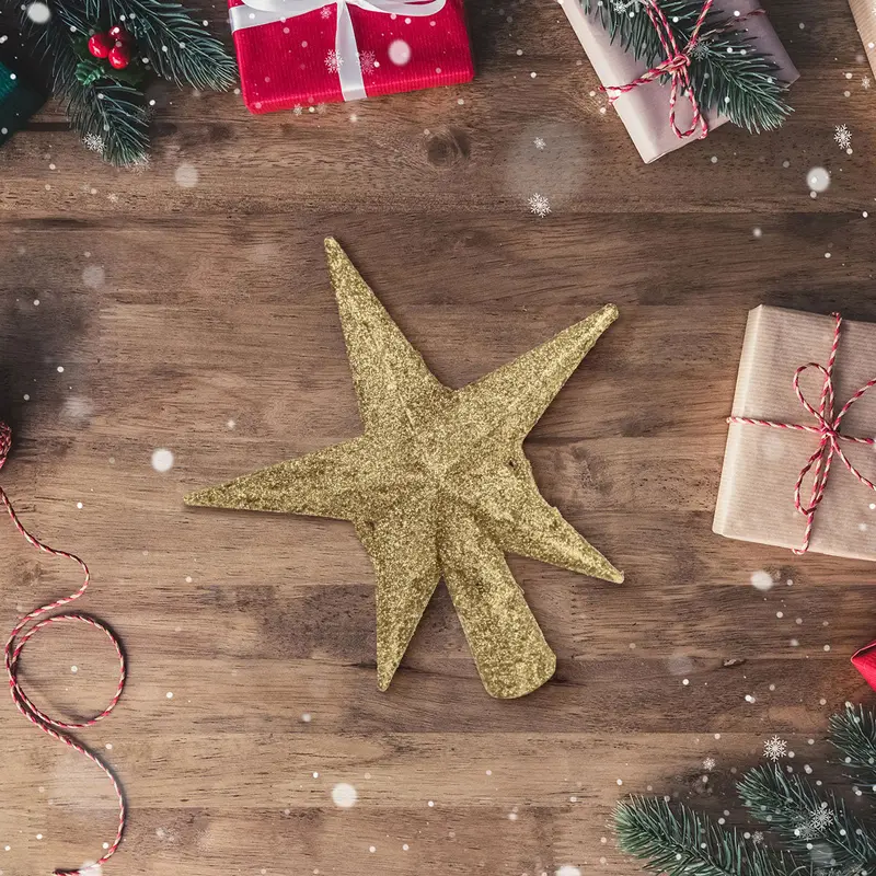 Estrella Brillante, Color Dorado, Punta De Árbol De Navidad 2