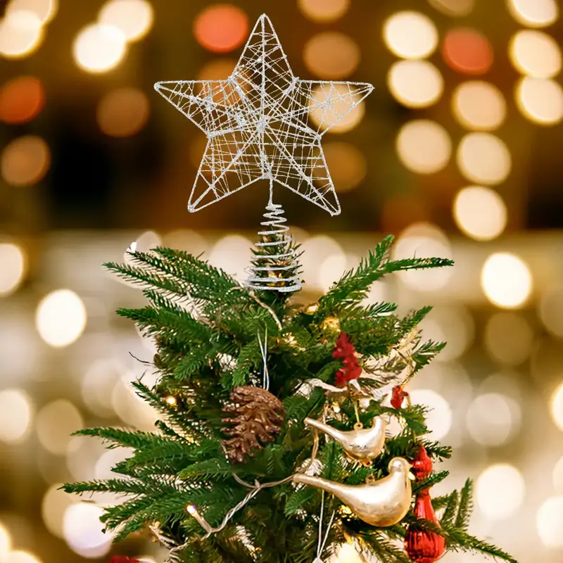 Estrella, Color Plata, Punta De Árbol De Navidad 1