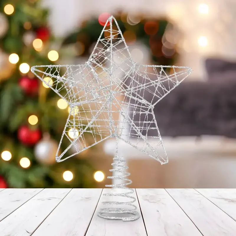Estrella, Color Plata, Punta De Árbol De Navidad 2