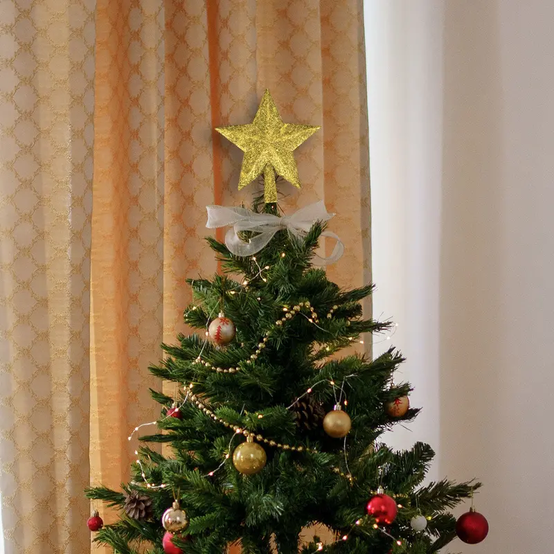 Estrella De Árbol, Color Dorado, Glitter 1