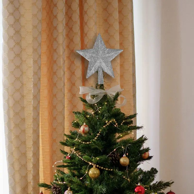 Estrella De Árbol, Color Plateado, Glitter 1
