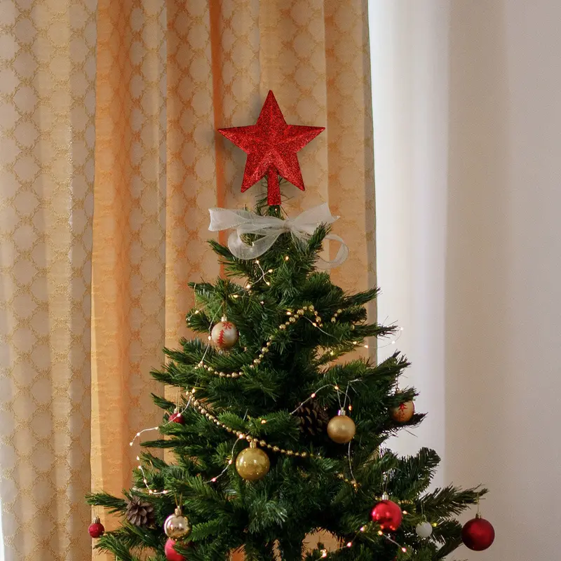 Estrella De Árbol, Color Rojo, Glitter 1