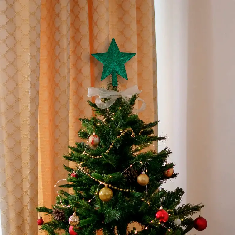 Estrella De Árbol, Color Verde, Glitter 1