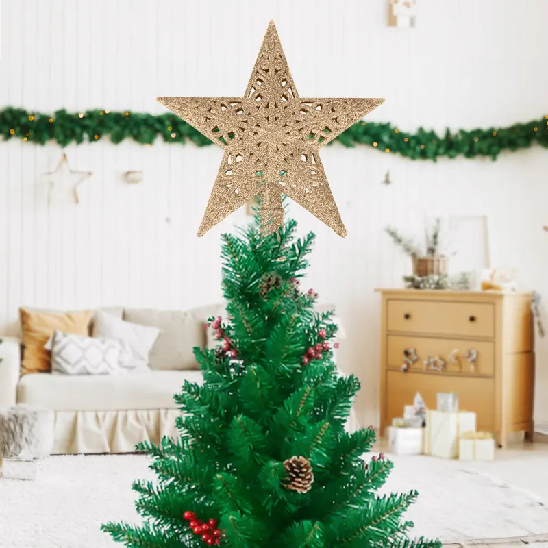 Estrella De Árbol, Glitter, Color Dorado 1