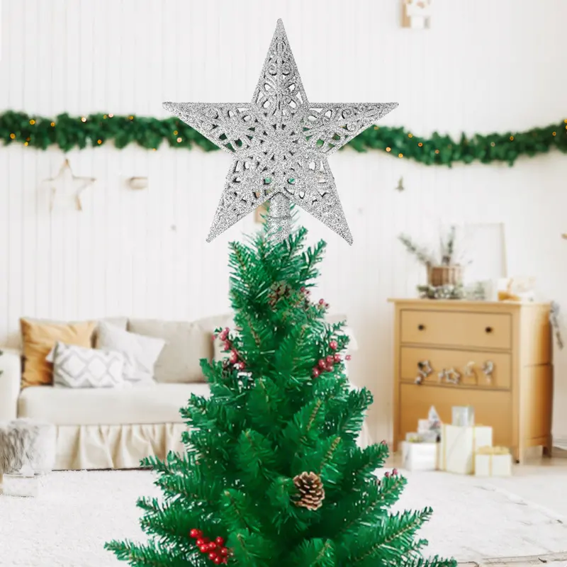 Estrella De Árbol, Glitter, Color Plateado 1