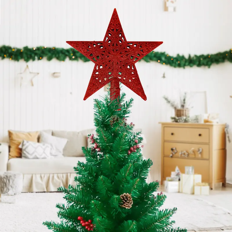 Estrella De Árbol, Glitter, Color Rojo 1