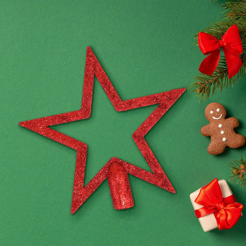 Estrella De Árbol Sin Relleno, Glitter, Color Rojo 2