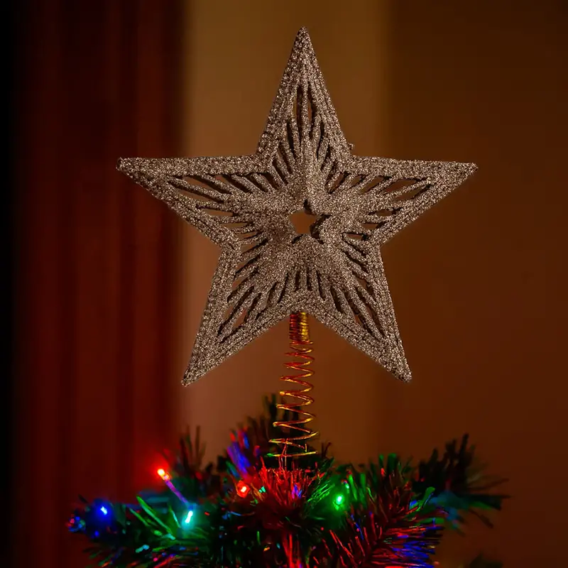 Estrella De Árbol, Textura Glitter, Color Dorado 1