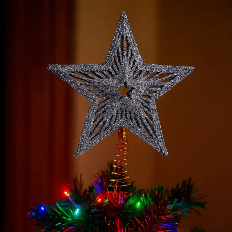Estrella De Árbol, Textura Glitter, Color Plata 1
