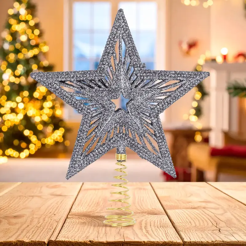 Estrella De Árbol, Textura Glitter, Color Plata 2