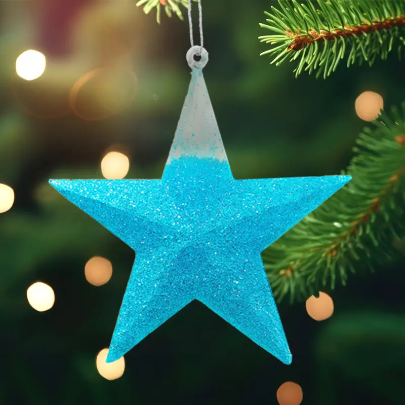 Estrella, Decoración Colgante, Glitter, Color Azul, 2 Pzas 1