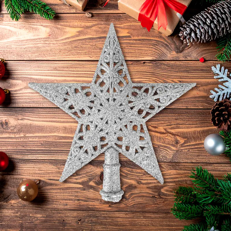 Estrella, Punta De Árbol De Navidad, Color Plata 2