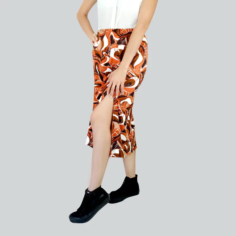 Falda Casual Color Naranja Con Café Para Dama 1