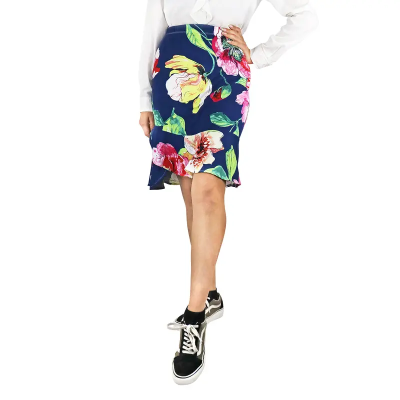 Falda Casual Con Abertura Color Azul Con Diseño De Flores Para Dama 2