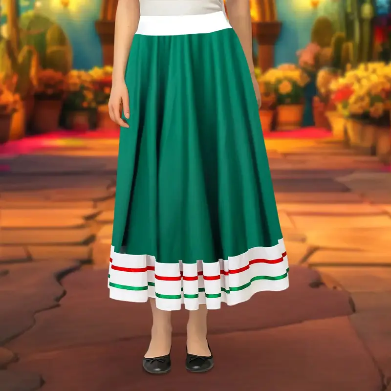Falda Regional, Color Verde, Fiestas Patrias, Talla Mediana 1