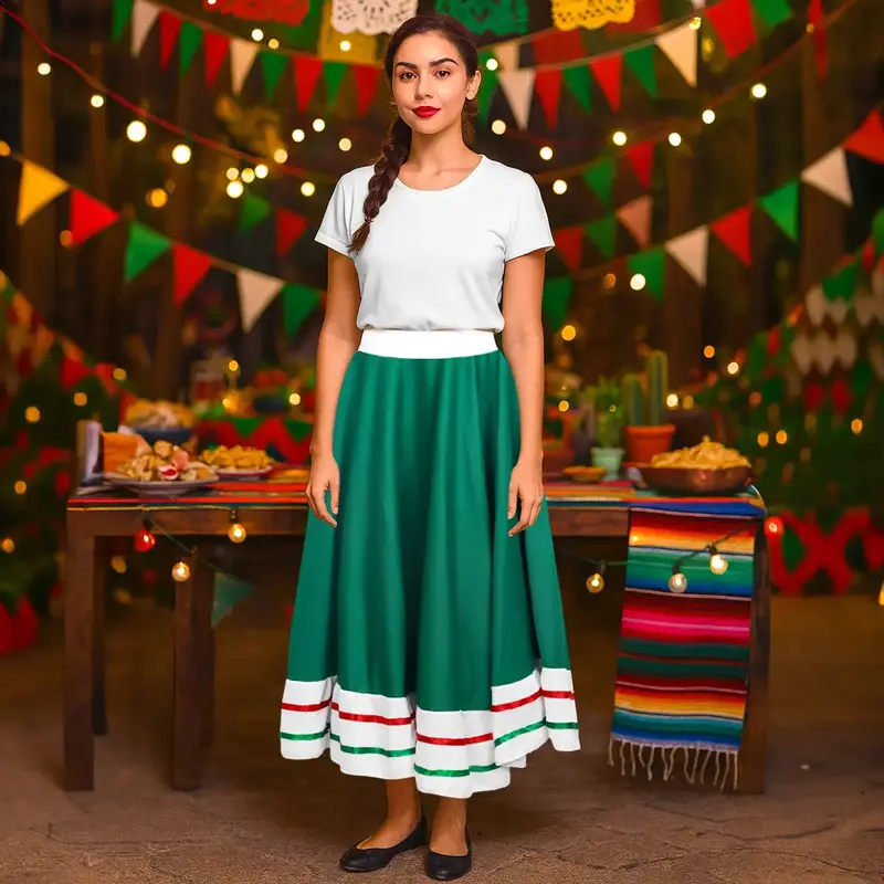 Falda Regional, Color Verde, Fiestas Patrias, Talla Mediana 2
