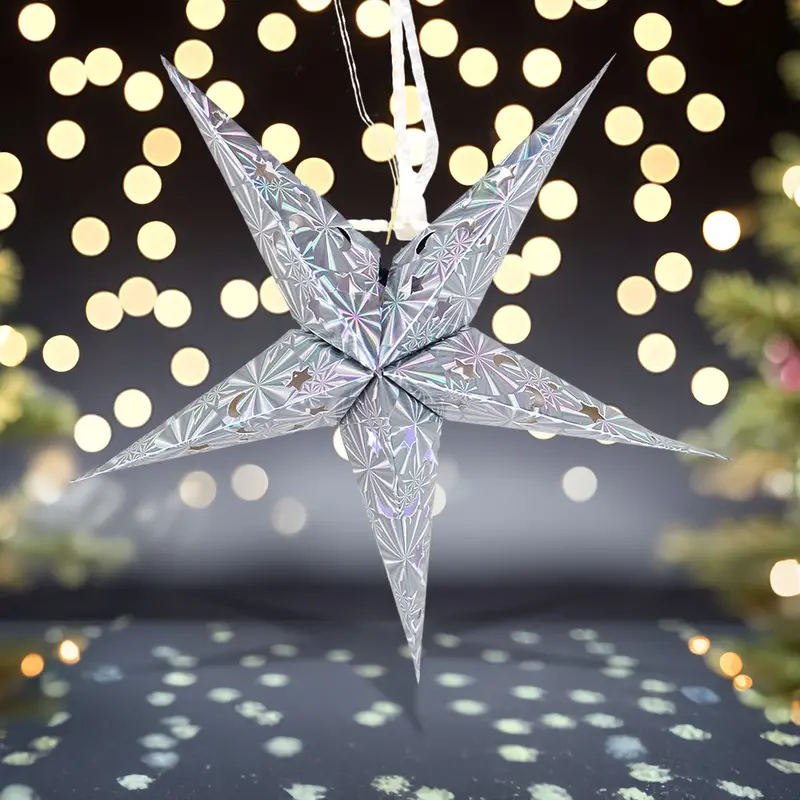 Farol De Papel En Forma De Estrella Con Luz Led, Color Plata 1