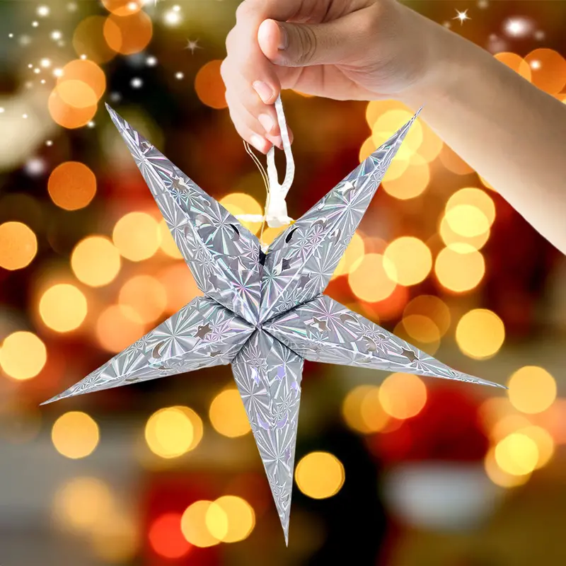 Farol De Papel En Forma De Estrella Con Luz Led, Color Plata 2