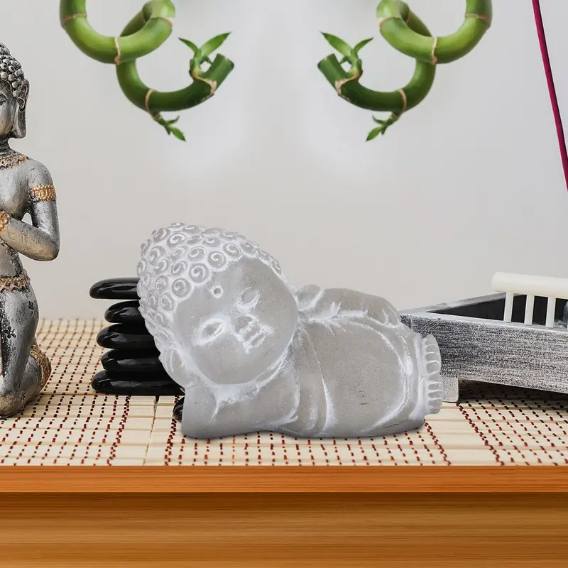 Figura De Buda Reposando Color Gris 1