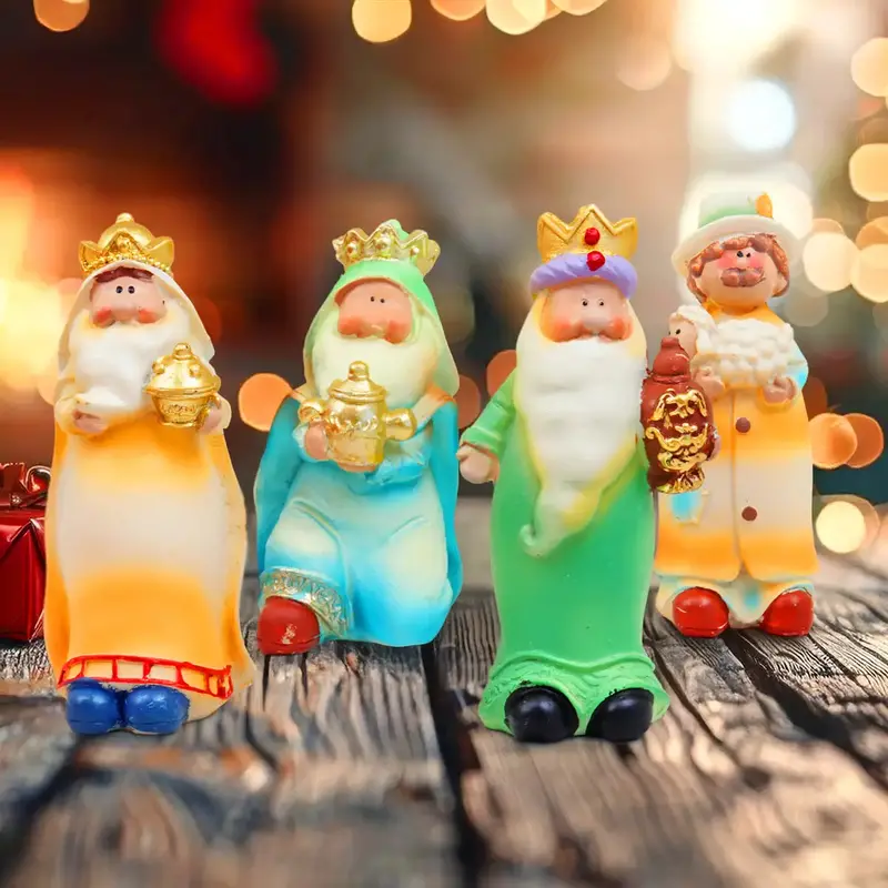 Figura Navideña De Cerámica, Reyes Magos, 4 Pzas 1