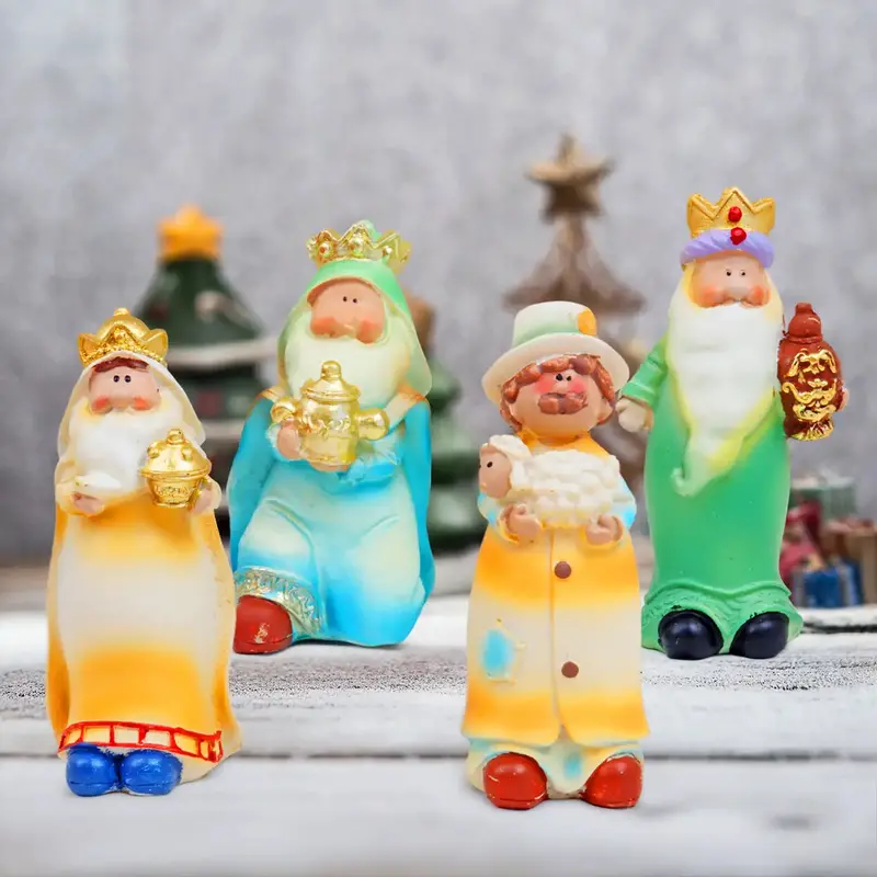 Figura Navideña De Cerámica, Reyes Magos, 4 Pzas 2