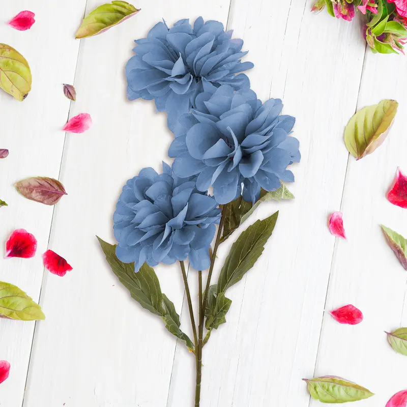 Flor Artificial Con 3 Cabezas, Color Azul 2