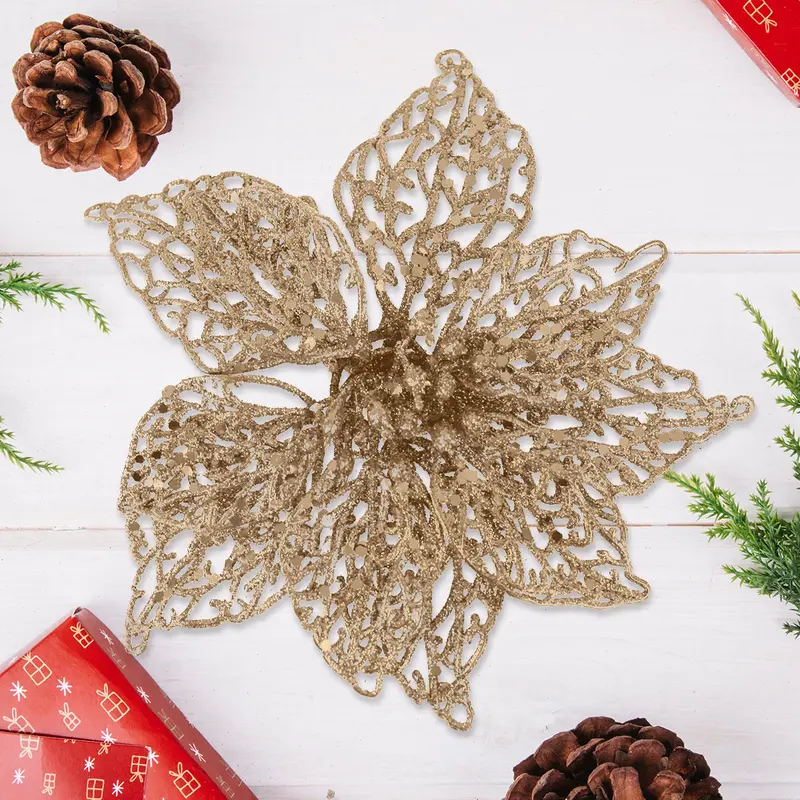 Flor Ornamento Navideño, Color Dorado 2