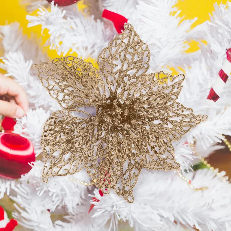Flor Ornamento Navideño, Color Dorado, 2 Pzas 1