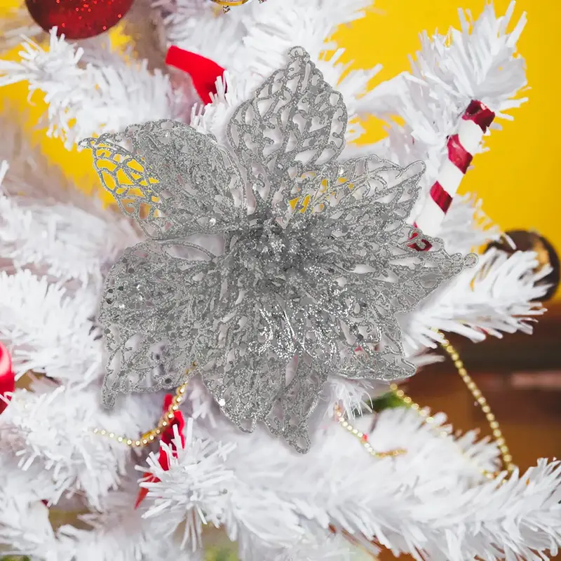 Flor Ornamento Navideño, Color Plateado, 2 Pzas 1