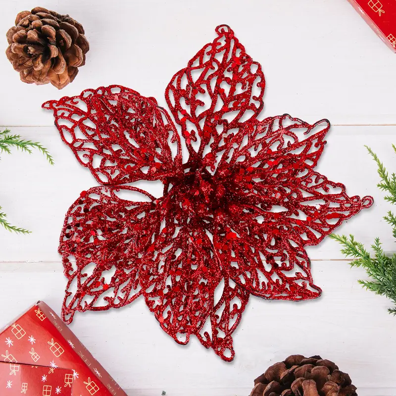 Flor Ornamento Navideño, Color Rojo, 2 Pzas 2