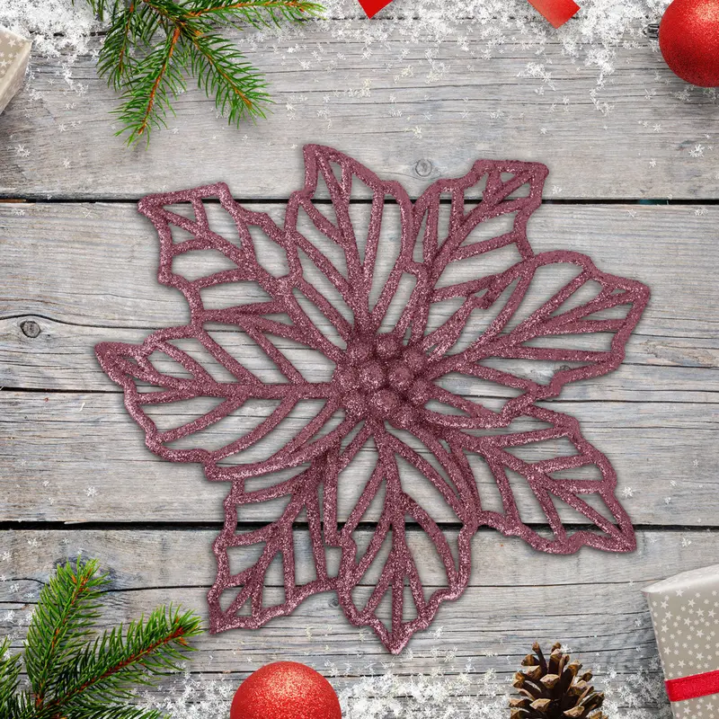 Flor Ornamento Navideño, Color Rosa, 23 Cm 1