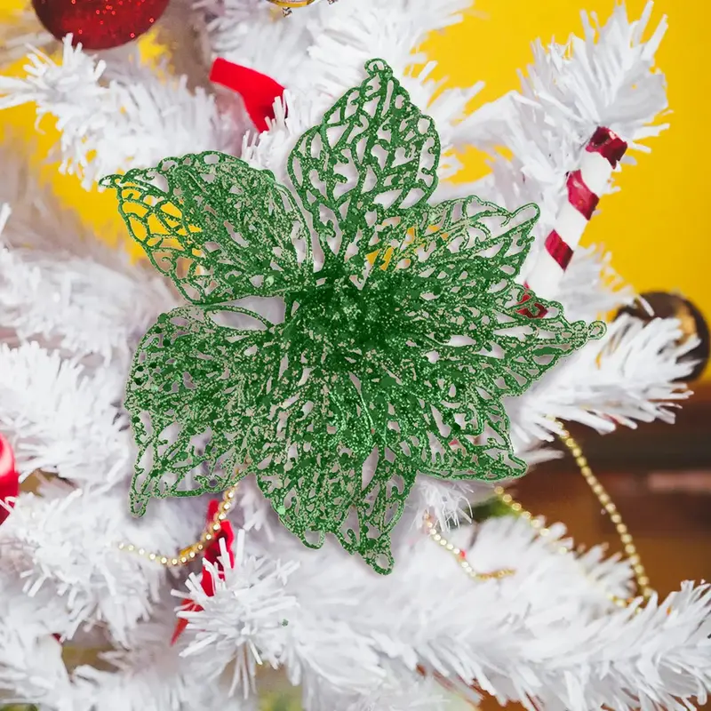 Flor Ornamento Navideño, Color Verde, 2 Pzas 1