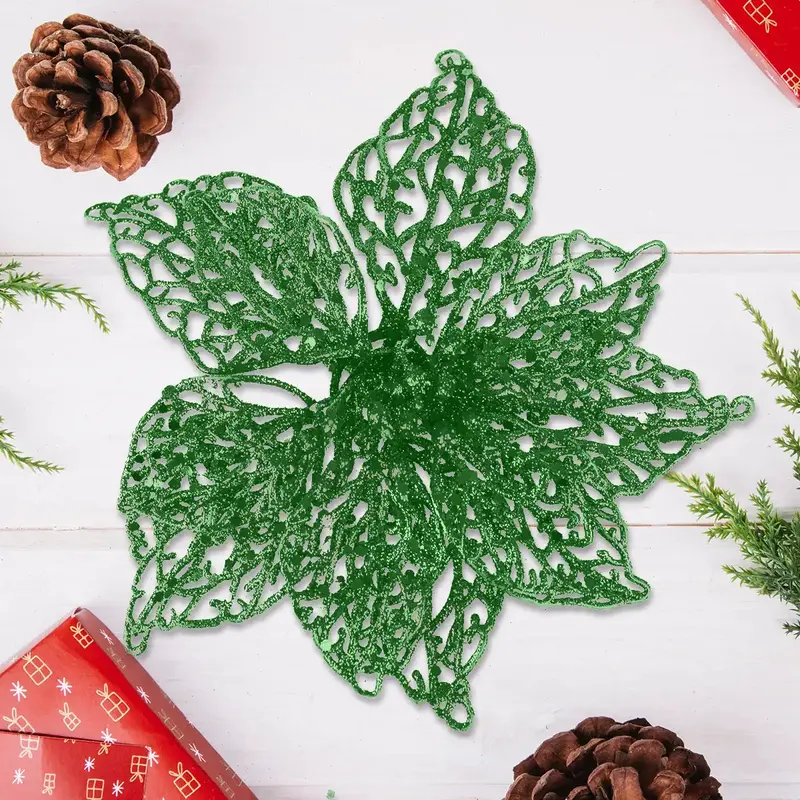 Flor Ornamento Navideño, Color Verde, 2 Pzas 2