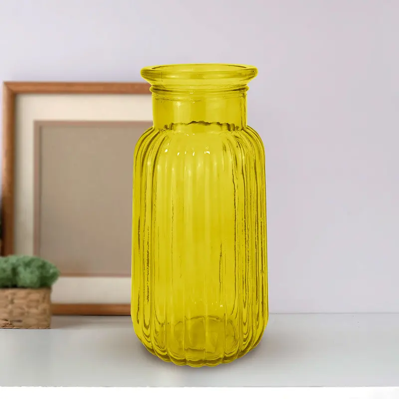 Florero De Cristal, Color Amarillo, 22X11 Cm 2