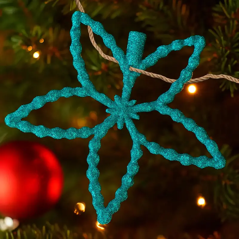 Flores, Ornamento Navideño Con Glitter, Color Azul 1