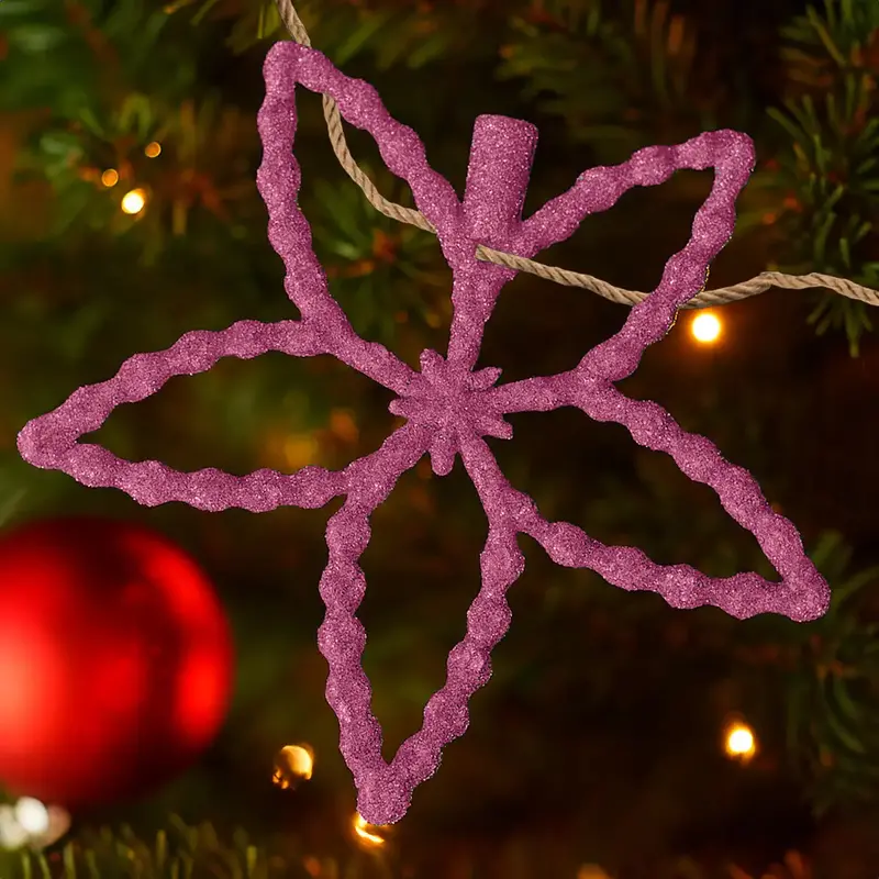 Flores, Ornamento Navideño Con Glitter, Color Lila 1