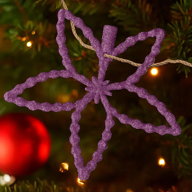 Flores, Ornamento Navideño Con Glitter, Color Morado 1