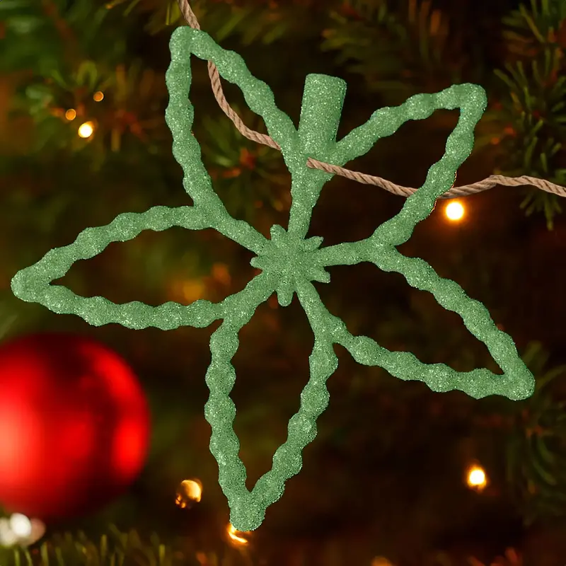Flores, Ornamento Navideño Con Glitter, Color Verde 1