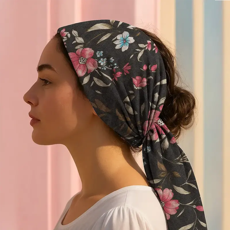 Flores, Pashmina, Color Negro 1