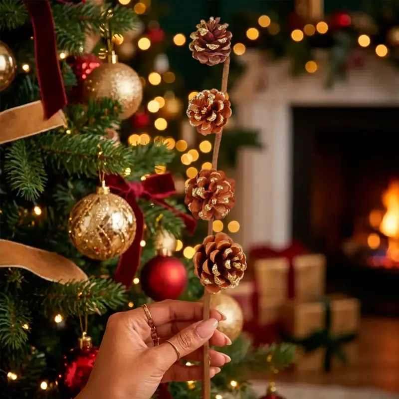 Follaje Navideño Decorativo, Piñas, Color Oro 1