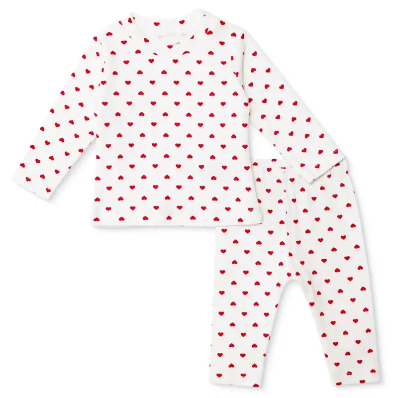 For My Baby Girls Sweatshirt & Footless Bottom Set Heart Print Crew Neck Full Length Long Sleeve - Ecru Printed 1