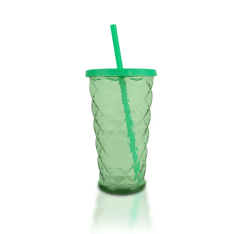 Frasco Con Tapa Y Popote Decorativo Color Verde, 450 Ml 2