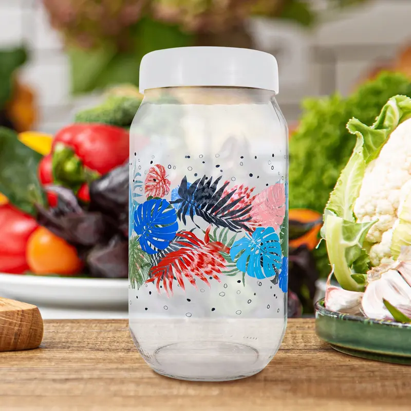 Frasco De Cristal Con Tapa Color Blanco 690Ml 1