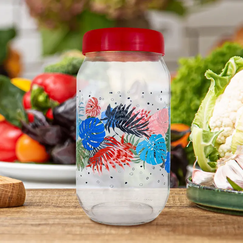 Frasco De Cristal Con Tapa Color Rojo 690Ml 1