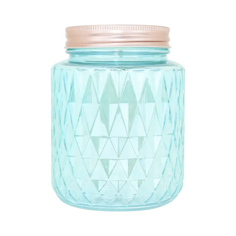 Frasco De Vidrio Diseã±O Rombos Con Tapa, Color Azul, Capacidad 1000 Ml 2