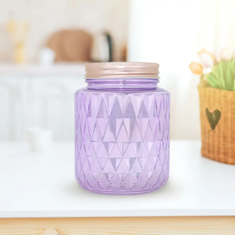 Frasco De Vidrio Diseño Rombos Con Tapa, Color Morado, Capacidad 1000 Ml 1